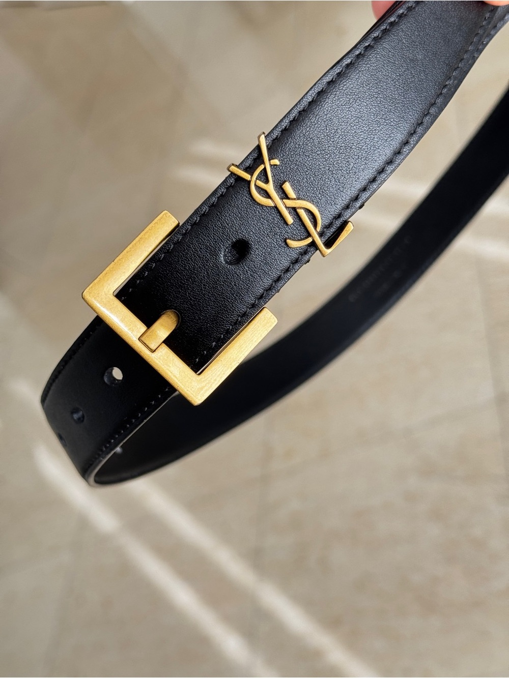 SAINT LAURENT
Cassandre embellished leather belt with Gold YSL Emblem